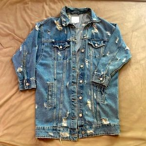 Zara womens long denim jacket